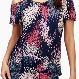 Lucky Brand Blue Floral Cold Shoulder Tunic Top Size Medium